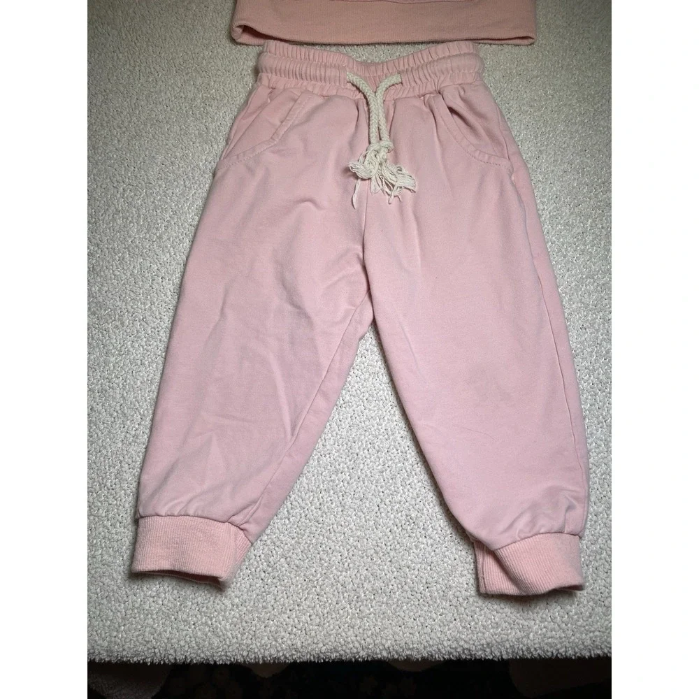 Abby And Evie Girls Pink Toddler Baby Set Sz 12 Months Crew Neck Top & Pants EUC